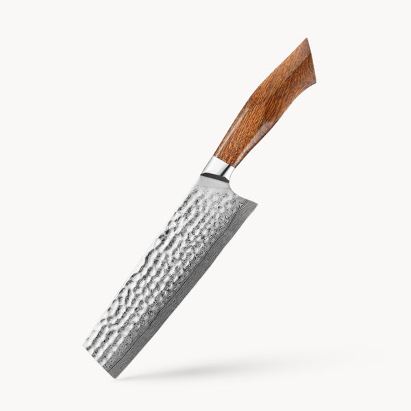 Faca nakiri HALVOR BASALTO, lâmina reta SRS13 martelada com cabo em desert ironwood